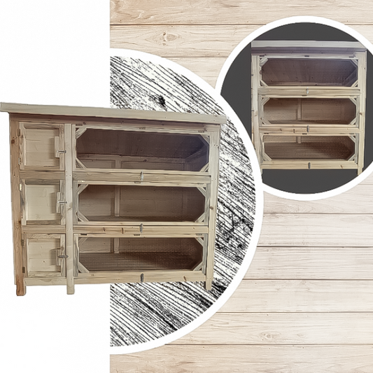 Дървена клетка за зайци и дребни животни – триетажен кафез от масивна иглолистна дървесина