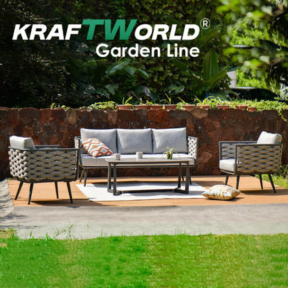 Градински комплект Catania: диван, 2 кресла и маса със стъклен плот и алуминиева рамка