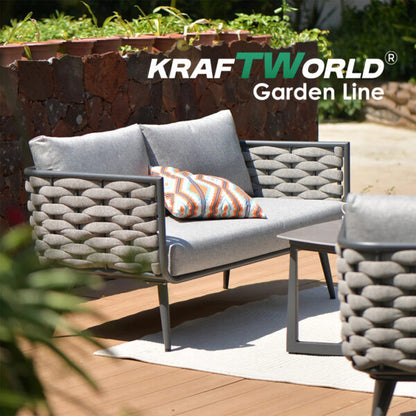 Градински комплект Catania: диван, 2 кресла и маса със стъклен плот и алуминиева рамка