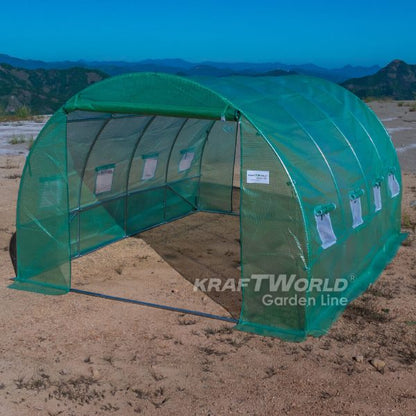 Оранжерия KraftWorld 4×3×2м – Парник с усилена конструкция и 8 прозореца, армирано UV покритие