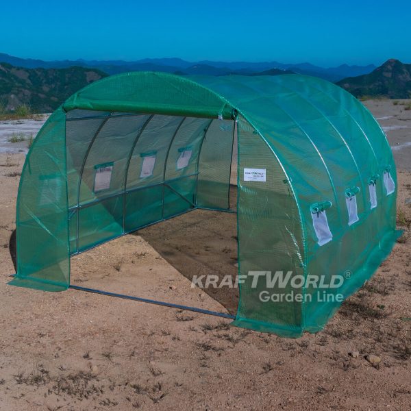 Оранжерия KraftWorld 4×2.5×2м – Парник с усилена конструкция и 8 прозореца, армирано UV покритие