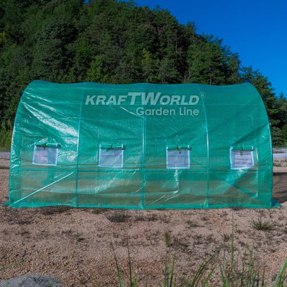 Оранжерия KraftWorld 4×2.5×2м – Парник с усилена конструкция и 8 прозореца, армирано UV покритие