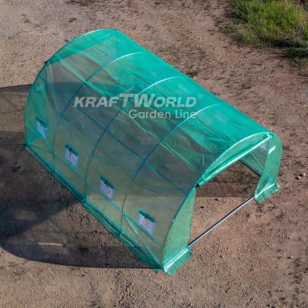 Оранжерия KraftWorld 4×2.5×2м – Парник с усилена конструкция и 8 прозореца, армирано UV покритие