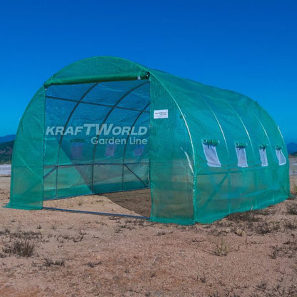 Оранжерия KraftWorld 4×3×2м – Парник с усилена конструкция и 8 прозореца, армирано UV покритие