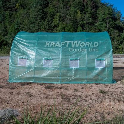 Оранжерия KraftWorld 4×2.5×2м – Парник с усилена конструкция и 8 прозореца, армирано UV покритие