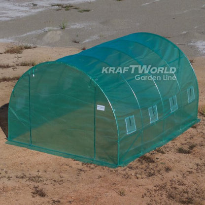 Оранжерия KraftWorld 4×2.5×2м – Парник с усилена конструкция и 8 прозореца, армирано UV покритие