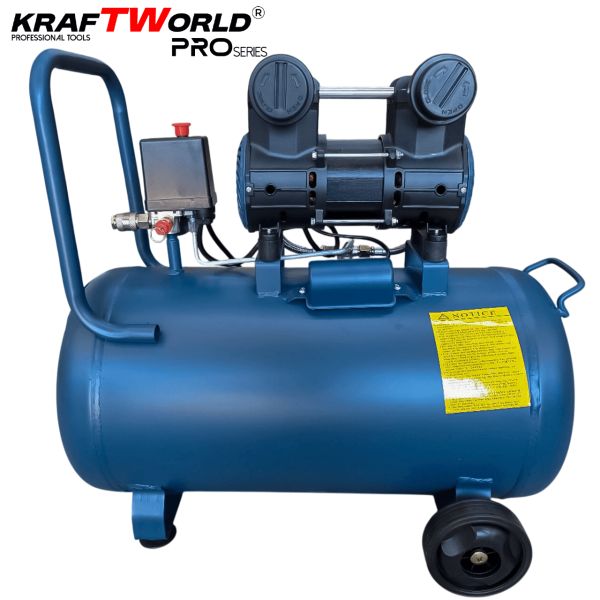 Тих Безмаслен компресор за въздух Kraftworld Pro 50L | 1100W | 0.8MPa