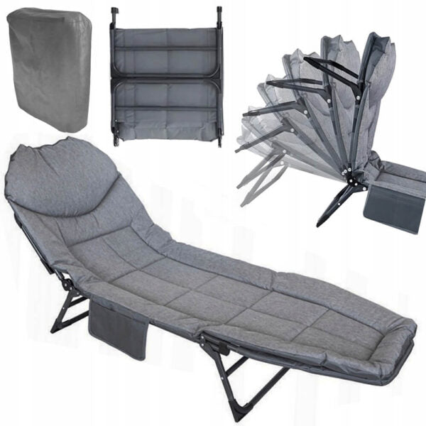 Сгъваемо походно легло с 4 крака и мек матрак, антрацит сиво