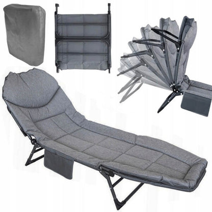 Сгъваемо походно легло с 4 крака и мек матрак, антрацит сиво