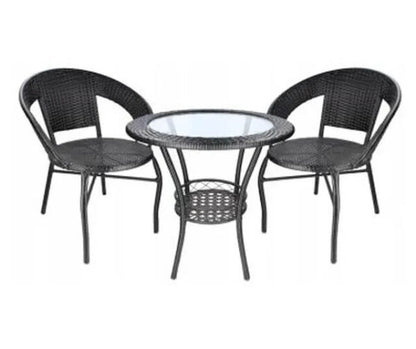 Ратанов Комплект с Маса и Два Стола в Черно – Стил и Комфорт за Вашата Градина!