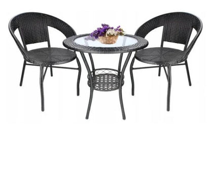 Ратанов Комплект с Маса и Два Стола в Черно – Стил и Комфорт за Вашата Градина!