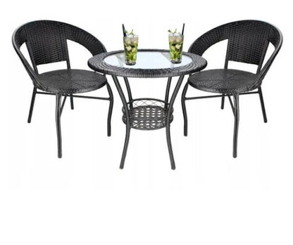 Ратанов Комплект с Маса и Два Стола в Черно – Стил и Комфорт за Вашата Градина!