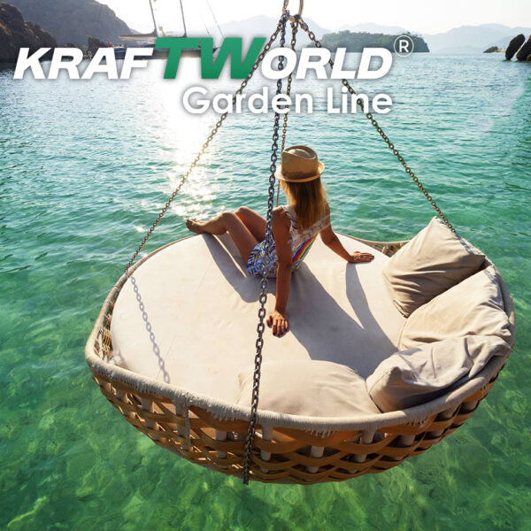 Градинско ратаново легло/люлка Cancun: Ø160 см с възглавници и масичка