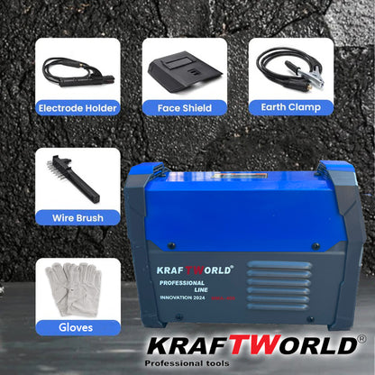 Инверторен Електрожен 400А KraftWorld + Соларна Маска – с Дисплей, Куфар, Кабели, Маска, Чукче