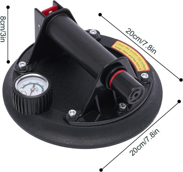 Комплект 2× Вендуза с Манометър Ø200 мм KraftWorld – Вакуумна Помпа за Плочки и Стъкло, 130 кг