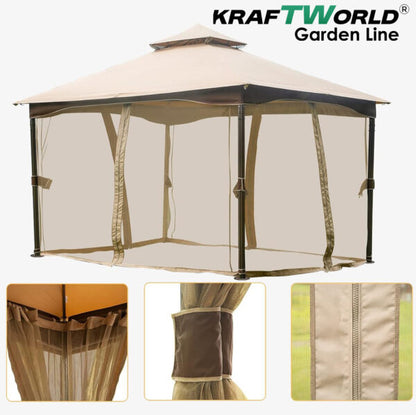 Луксозна градинска шатра Toscana с мрежа против насекоми,UV защита и метална рамка,3.36×3.36м