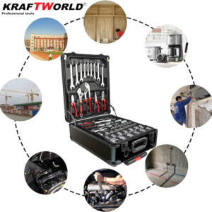 Куфар с инструменти 1200 части KraftWorld – тресчотни ключове,тресчотка, клещи, отвертки