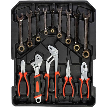 Куфар с инструменти 499 части KraftWorld – тресчотни ключове,тресчотка, клещи, отвертки