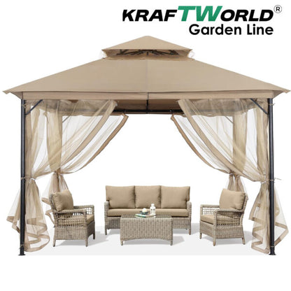 Луксозна градинска шатра Toscana с мрежа против насекоми,UV защита и метална рамка,3.36×3.36м