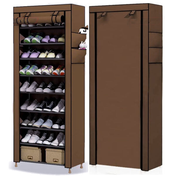 Текстилен шкаф за обувки с 9 рафта – до 27чифта – етажерка в кафяво или бежово