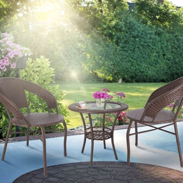 Ратанов Комплект с Маса и Два Стола в Тъмно Кафяво – Стил и Комфорт за Вашата Градина!