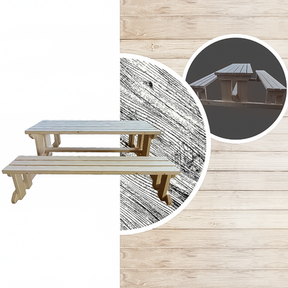 Дървен градински комплект „Баварски“ – маса и две пейки от масив 200×80 см