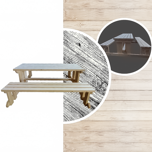 Дървен градински комплект „Баварски“ – маса и две пейки от масив 200×80 см