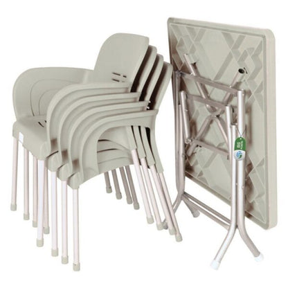 Сгъваема маса 80х80 + 4 удобни стола с подлакътници – за двор, балкон, тераса