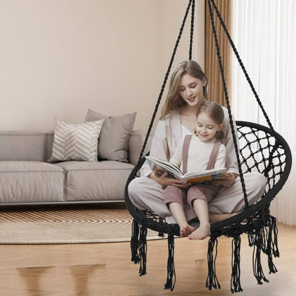 Висящо гнездо Макраме  – Градинска Въжена Люлка – Бяла, Сива и Черна