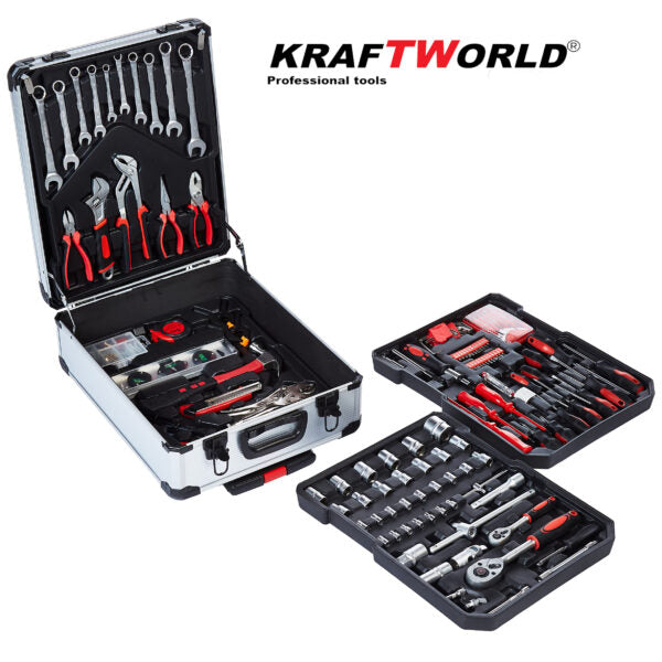 Куфар с инструменти 1200 части KraftWorld -ключове,тресчотка, клещи, отвертки