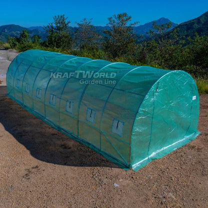 Премиум тунелна оранжерия/парник KraftWorld 8×3×2м – 16 прозореца, стоманена конструкция,армирано покритие