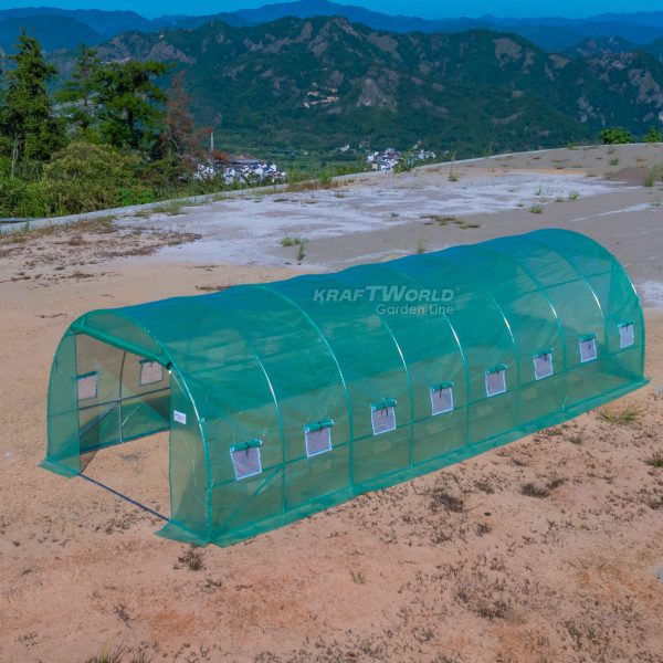 Премиум тунелна оранжерия/парник KraftWorld 8×3×2м – 16 прозореца, стоманена конструкция,армирано покритие