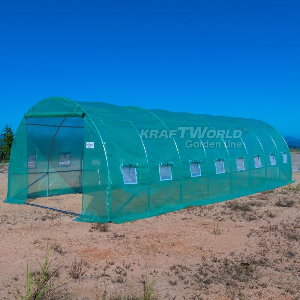 Премиум тунелна оранжерия/парник KraftWorld 8×3×2м – 16 прозореца, стоманена конструкция,армирано покритие