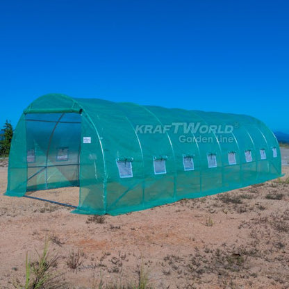 Премиум тунелна оранжерия/парник KraftWorld 8×3×2м – 16 прозореца, стоманена конструкция,армирано покритие