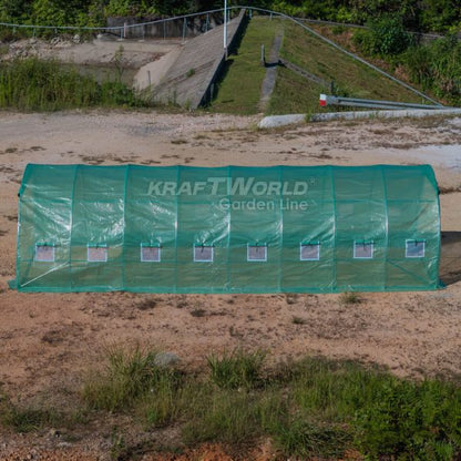 Премиум тунелна оранжерия/парник KraftWorld 8×3×2м – 16 прозореца, стоманена конструкция,армирано покритие