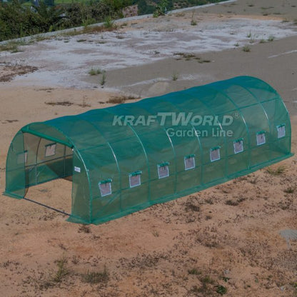 Премиум тунелна оранжерия/парник KraftWorld 8×3×2м – 16 прозореца, стоманена конструкция,армирано покритие