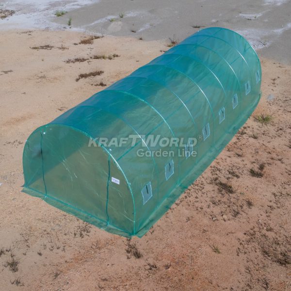 Премиум тунелна оранжерия/парник KraftWorld 8×3×2м – 16 прозореца, стоманена конструкция,армирано покритие