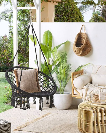 Висящо гнездо Макраме  – Градинска Въжена Люлка – Бяла, Сива и Черна