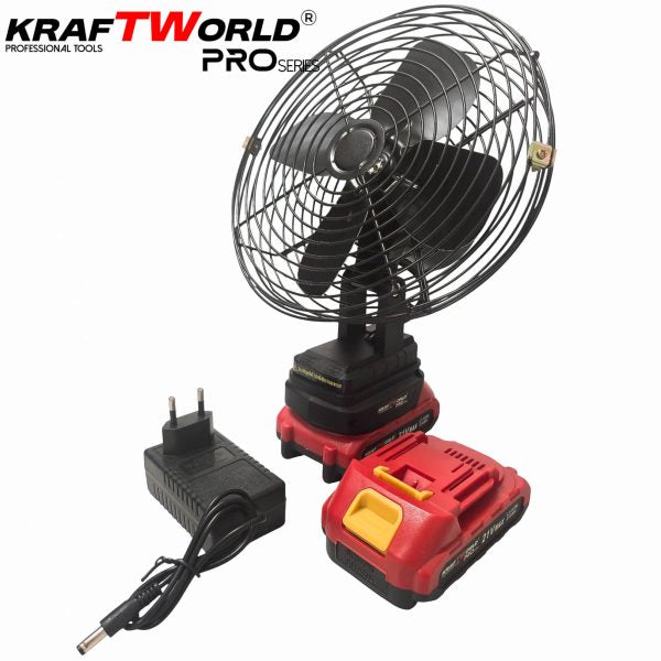 Акумулаторен Преносим вентилатор KraftWorld PRO 21V с 2 батерии 4Ah