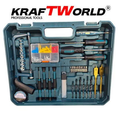 Акумулаторен Ударен Винтоверт KraftWorld с 2 Батерии + 111 Части Инструменти в Куфар