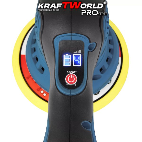 Акумулаторна ексцентрична полирмашина Ø150 мм KraftWorld 21V с 2 батерии и аксесоари