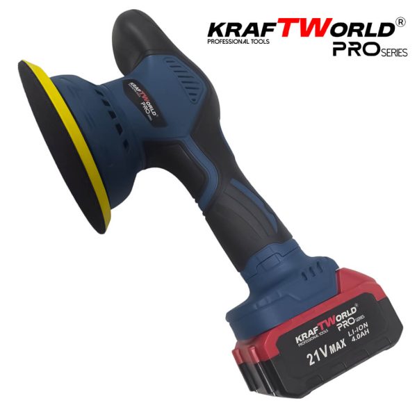 Акумулаторна ексцентрична полирмашина Ø150 мм KraftWorld 21V с 2 батерии и аксесоари