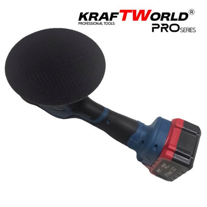 Акумулаторна ексцентрична полирмашина Ø150 мм KraftWorld 21V с 2 батерии и аксесоари