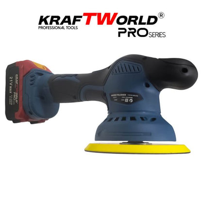 Акумулаторна ексцентрична полирмашина Ø150 мм KraftWorld 21V с 2 батерии и аксесоари