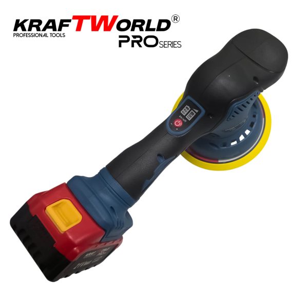Акумулаторна ексцентрична полирмашина Ø150 мм KraftWorld 21V с 2 батерии и аксесоари