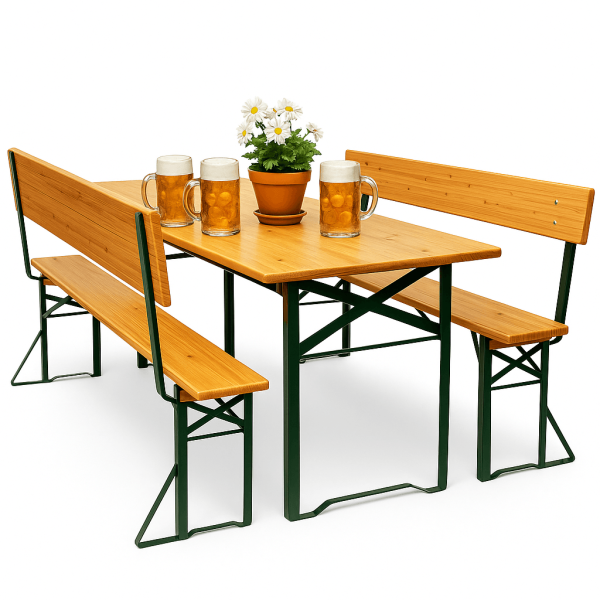 Градински бирен комплект Бавария Lux – маса и пейки с облегалки