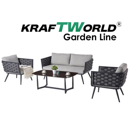 Градински комплект Catania: диван, 2 кресла и маса със стъклен плот и алуминиева рамка