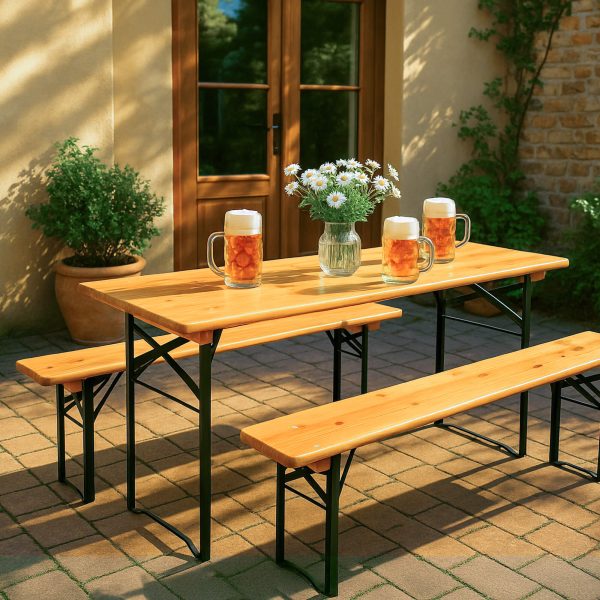 Бирен сет Бавария – градинска маса и 2 пейки, сгъваем комплект