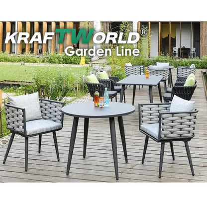 Градински комплект Amalfi: 4 алуминиеви стола с възглавници + маса Ø90 см