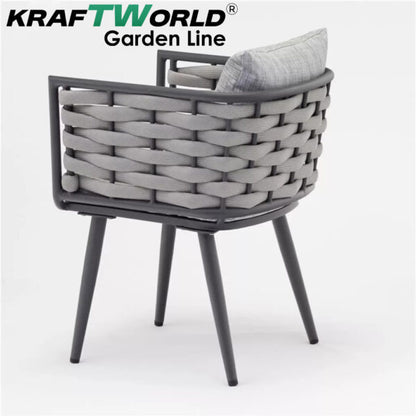 Градински комплект Amalfi: 4 алуминиеви стола с възглавници + маса Ø90 см